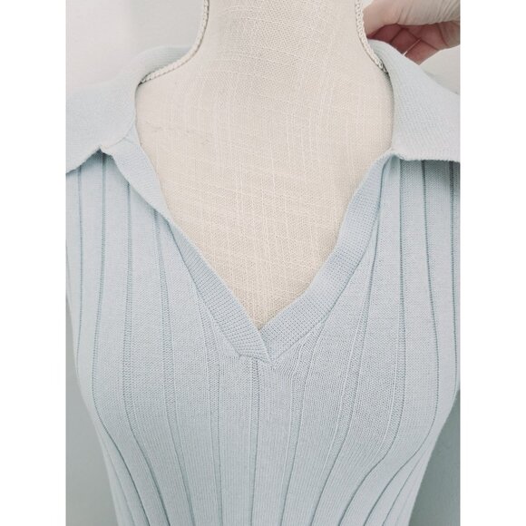 Pearl By Lela Rose Ice Blue Cotton Blend Ribbed Cap Sleeves Midi Maxi Dress L - Picture 7 of 13